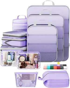 11 Set Compression Packing Cubes for Travel Essentials,Compressible Expandable Large Luggage Suitcase Organizer Bags for Clothing,Durable Space Saver Storage Bags(Light Purple) 11 Set Compression Packing Cubes for Travel Essentials,Compressible Expandable Large Luggage Suitcase Organizer Bags for Clothing,Durable Space Saver Storage Bags(Light Purple)