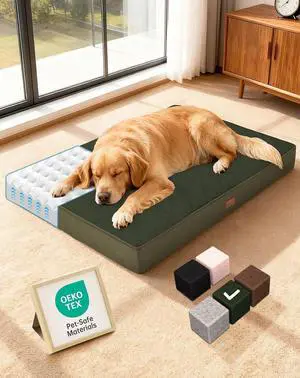 Orthopedic Waterproof Dog Bed for Large Dogs, Machine-Washable Removable Cover in Easy-Clean Fabric, High Density Foam & Easy-Carry Handle, Suitable for Crate, 41 inch (Green) Orthopedic Waterproof Dog Bed for Large Dogs, Machine-Washable Removable Cover in Easy-Clean Fabric, High Density Foam & Easy-Carry Handle, Suitable for Crate, 41 inch (Green)