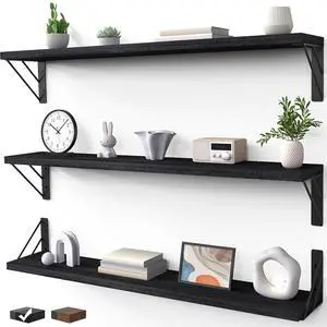 Wall Mounted Floating Shelves, Wood Floating Wall Shelf for Books & Decor, Small Space-Saving Display & OrganizerBlack36inSet of 3 Wall Mounted Floating Shelves, Wood Floating Wall Shelf for Books & Decor, Small Space-Saving Display & OrganizerBlack36inSet of 3