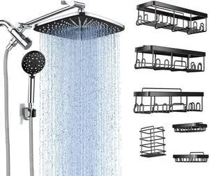 Wide Rain Shower Head with 6 Modes Handheld Water Spray+ Stainless Steel Shower Caddy 6-Pack Wide Rain Shower Head with 6 Modes Handheld Water Spray+ Stainless Steel Shower Caddy 6-Pack