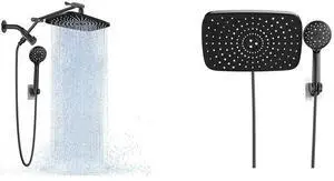 11.8" Rain Shower Head with Handheld with Arm (Matte Black) and 11.8" Rain Shower Head with Handheld (Matte Black) 11.8" Rain Shower Head with Handheld with Arm (Matte Black) and 11.8" Rain Shower Head with Handheld (Matte Black)