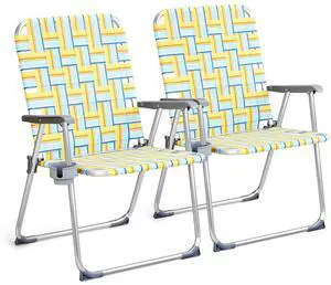 Aluminum Oversize Patio Lawn Chairs Folding Set of 2 with Detachable Cup Holder, Webbed Beach Chair Folding Chair Outdoor Portable Camping Chair for Yard, Garden Aluminum Oversize Patio Lawn Chairs Folding Set of 2 with Detachable Cup Holder, Webbed Beach Chair Folding Chair Outdoor Portable Camping Chair for Yard, Garden