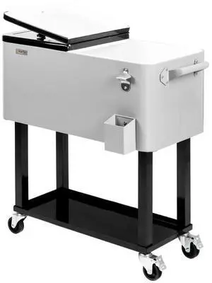 Rolling Ice Chest, Portable Patio Party Bar Drink Cooler Cart, with Shelf, Beverage Pool with Bottle Opener Rolling Ice Chest, Portable Patio Party Bar Drink Cooler Cart, with Shelf, Beverage Pool with Bottle Opener