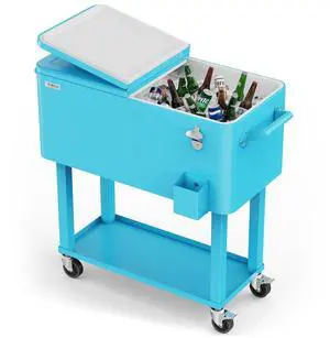 Rolling Ice Chest, Portable Patio Party Bar Drink Cooler Cart, with Shelf, Beverage Pool with Bottle Opener Rolling Ice Chest, Portable Patio Party Bar Drink Cooler Cart, with Shelf, Beverage Pool with Bottle Opener