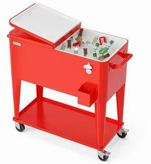 Rolling Ice Chest, Portable Patio Party Bar Drink Cooler Cart, with Shelf, Beverage Pool with Bottle Opener Rolling Ice Chest, Portable Patio Party Bar Drink Cooler Cart, with Shelf, Beverage Pool with Bottle Opener