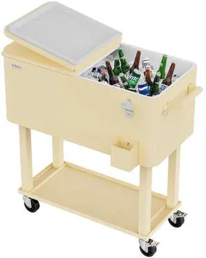 Rolling Ice Chest, Portable Patio Party Bar Drink Cooler Cart, with Shelf, Beverage Pool with Bottle Opener Rolling Ice Chest, Portable Patio Party Bar Drink Cooler Cart, with Shelf, Beverage Pool with Bottle Opener