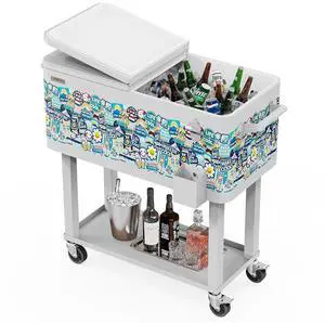 Rolling Ice Chest, Portable Patio Party Bar Drink Cooler Cart, with Shelf, Beverage Pool with Bottle Opener Rolling Ice Chest, Portable Patio Party Bar Drink Cooler Cart, with Shelf, Beverage Pool with Bottle Opener