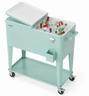 Rolling Ice Chest, Portable Patio Party Bar Drink Cooler Cart, with Shelf, Beverage Pool with Bottle Opener Rolling Ice Chest, Portable Patio Party Bar Drink Cooler Cart, with Shelf, Beverage Pool with Bottle Opener