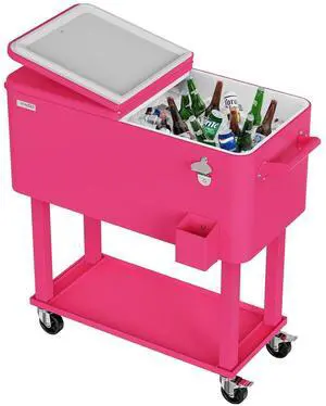 Rolling Ice Chest, Portable Patio Party Bar Drink Cooler Cart, with Shelf, Beverage Pool with Bottle Opener Rolling Ice Chest, Portable Patio Party Bar Drink Cooler Cart, with Shelf, Beverage Pool with Bottle Opener