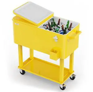 Rolling Ice Chest, Portable Patio Party Bar Drink Cooler Cart, with Shelf, Beverage Pool with Bottle Opener Rolling Ice Chest, Portable Patio Party Bar Drink Cooler Cart, with Shelf, Beverage Pool with Bottle Opener