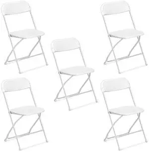 5 Pack White Plastic Folding Chair, Indoor Outdoor Portable Stackable Commercial Seat with Steel Frame 350lb. Capacity for Events Office Wedding Party Picnic Kitchen Dining 5 Pack White Plastic Folding Chair, Indoor Outdoor Portable Stackable Commercial Seat with Steel Frame 350lb. Capacity for Events Office Wedding Party Picnic Kitchen Dining