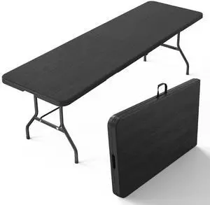 8 Foot Plastic Folding Table Portable Long Table for Indoor Outdoor Use Rectangular with Carrying Handle, Black 8 Foot Plastic Folding Table Portable Long Table for Indoor Outdoor Use Rectangular with Carrying Handle, Black