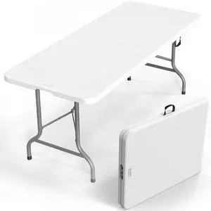 6 Foot Plastic Folding Table Portable Long Table for Indoor Outdoor Use Rectangular with Carrying Handle, Smooth HDPE Tabletop, White 6 Foot Plastic Folding Table Portable Long Table for Indoor Outdoor Use Rectangular with Carrying Handle, Smooth HDPE Tabletop, White