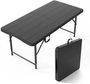 4 FT Plastic Folding Camping Table,3-Level Adjustable Height, Portable in/Outdoor Party Picnic Dining Desk,Off-White Garden Soccer Multipurpose Entertaining Activities, Black 4 FT Plastic Folding Camping Table,3-Level Adjustable Height, Portable in/Outdoor Party Picnic Dining Desk,Off-White Garden Soccer Multipurpose Entertaining Activities, Black