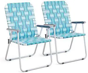 Patio Lawn Webbed Folding Chairs Outdoor Beach Portable Camping Chair for Yard, Garden (2, White & Blue, Oversized) Patio Lawn Webbed Folding Chairs Outdoor Beach Portable Camping Chair for Yard, Garden (2, White & Blue, Oversized)