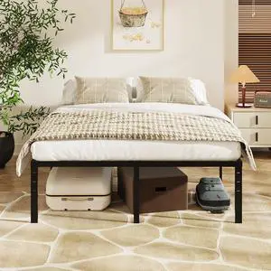 18 Inch Full Bed Frame, Heavy Duty Metal Platform, No Box Spring Needed, Steel Slat Support, Easy Assembly, Noise-Free, 16 inch Underbed Storage Space, Black 18 Inch Full Bed Frame, Heavy Duty Metal Platform, No Box Spring Needed, Steel Slat Support, Easy Assembly, Noise-Free, 16 inch Underbed Storage Space, Black