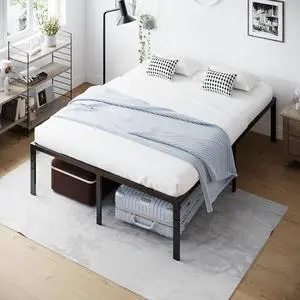 18 Inch King Bed Frame, Heavy Duty Metal Platform - No Box Spring Needed,Reinforced Steel Slats, Noise-Free, Easy Assembly, Ample Underbed Storage, Black 18 Inch King Bed Frame, Heavy Duty Metal Platform - No Box Spring Needed,Reinforced Steel Slats, Noise-Free, Easy Assembly, Ample Underbed Storage, Black