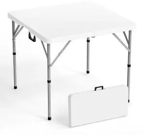 34" Fold in Half Square Table, Bi-Folding Commercial Portable Plastic Dining Table for Kitchen Outdoor Party Wedding Event, White 34" Fold in Half Square Table, Bi-Folding Commercial Portable Plastic Dining Table for Kitchen Outdoor Party Wedding Event, White
