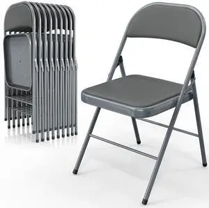 10 Pack Folding Chairs with Padded Seats, Metal Frame with Pu Leather Seat & Back, Capacity 350 lbs, Gray 10 Pack Folding Chairs with Padded Seats, Metal Frame with Pu Leather Seat & Back, Capacity 350 lbs, Gray