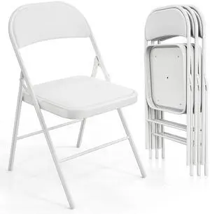 4 Pack Folding Chairs with Padded Seats, Metal Frame with Pu Leather Seat & Back, Capacity 350 lbs, White 4 Pack Folding Chairs with Padded Seats, Metal Frame with Pu Leather Seat & Back, Capacity 350 lbs, White