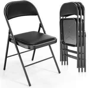 4 Pack Folding Chairs with Padded Seats, Metal Frame with Pu Leather Seat & Back, Capacity 350 lbs, Set of 4, Black 4 Pack Folding Chairs with Padded Seats, Metal Frame with Pu Leather Seat & Back, Capacity 350 lbs, Set of 4, Black