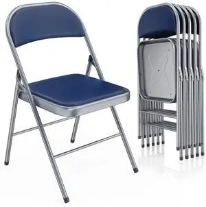 6 Pack Folding Chairs with Padded Seats, Metal Frame with Pu Leather Seat & Back, Capacity 350 lbs, Blue 6 Pack Folding Chairs with Padded Seats, Metal Frame with Pu Leather Seat & Back, Capacity 350 lbs, Blue