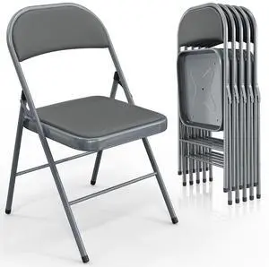 6 Pack Folding Chairs with Padded Seats, Metal Frame with Pu Leather Seat & Back, Capacity 350 lbs, Gray 6 Pack Folding Chairs with Padded Seats, Metal Frame with Pu Leather Seat & Back, Capacity 350 lbs, Gray