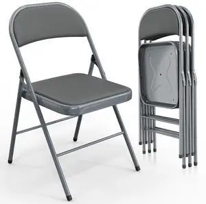 4 Pack Folding Chairs with Padded Seats, Metal Frame with Pu Leather Seat & Back, Capacity 350 lbs, Gray 4 Pack Folding Chairs with Padded Seats, Metal Frame with Pu Leather Seat & Back, Capacity 350 lbs, Gray