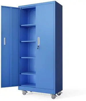 Rolling Metal Storage Cabinet with Adjustable Shelves, 71'' Tall Garage Storage Cabinet with Wheels, Locking Tool Cabinets for Home Office Garage Gym School (Blue) Rolling Metal Storage Cabinet with Adjustable Shelves, 71'' Tall Garage Storage Cabinet with Wheels, Locking Tool Cabinets for Home Office Garage Gym School (Blue)