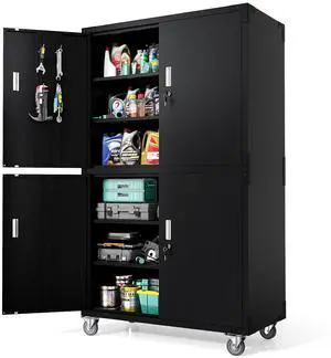 Large Garage Storage Cabinet with 4 Doors, Upgraded Height & Wide & Deep, 43''W x 23''D x 75''H, Oversized Metal Storage Cabinet with Pegboards Wheels Locks and Adjustable Shelves (Black) Large Garage Storage Cabinet with 4 Doors, Upgraded Height & Wide & Deep, 43''W x 23''D x 75''H, Oversized Metal Storage Cabinet with Pegboards Wheels Locks and Adjustable Shelves (Black)