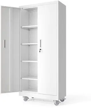Rolling Metal Storage Cabinet with Adjustable Shelves, 71'' Tall Garage Storage Cabinet with Wheels, Locking Tool Cabinets for Home Office Garage Gym School (White) Rolling Metal Storage Cabinet with Adjustable Shelves, 71'' Tall Garage Storage Cabinet with Wheels, Locking Tool Cabinets for Home Office Garage Gym School (White)