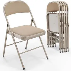 6 Pack Folding Chairs with Padded Seats, Metal Frame with Fabric Seat & Back, Capacity 350 lbs, Khaki, Set of 6 6 Pack Folding Chairs with Padded Seats, Metal Frame with Fabric Seat & Back, Capacity 350 lbs, Khaki, Set of 6