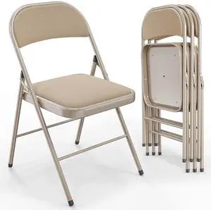4 Pack Folding Chairs with Padded Seats, Metal Frame with Fabric Seat & Back, Capacity 350 lbs, Khaki, Set of 4 4 Pack Folding Chairs with Padded Seats, Metal Frame with Fabric Seat & Back, Capacity 350 lbs, Khaki, Set of 4