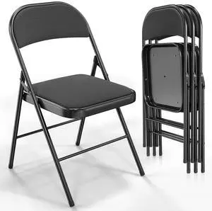 4 Pack Folding Chairs with Padded Seats, Metal Frame with Fabric Seat & Back, Capacity 350 lbs, Black, Set of 4 4 Pack Folding Chairs with Padded Seats, Metal Frame with Fabric Seat & Back, Capacity 350 lbs, Black, Set of 4