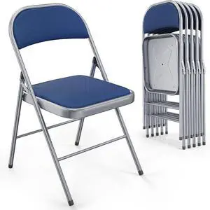 6 Pack Folding Chairs with Padded Seats, Metal Frame with Fabric Seat & Back, Capacity 350 lbs, Blue, Set of 6 6 Pack Folding Chairs with Padded Seats, Metal Frame with Fabric Seat & Back, Capacity 350 lbs, Blue, Set of 6