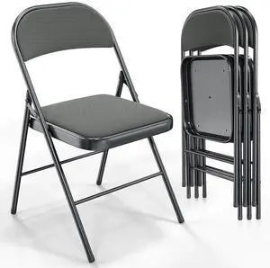 4 Pack Folding Chairs with Padded Seats, Metal Frame with Fabric Seat & Back, Capacity 350 lbs, Gray, Set of 4 4 Pack Folding Chairs with Padded Seats, Metal Frame with Fabric Seat & Back, Capacity 350 lbs, Gray, Set of 4