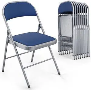 10 Pack Folding Chairs with Padded Seats, Metal Frame with Fabric Seat & Back, Capacity 350 lbs, Blue, Set of 10 10 Pack Folding Chairs with Padded Seats, Metal Frame with Fabric Seat & Back, Capacity 350 lbs, Blue, Set of 10