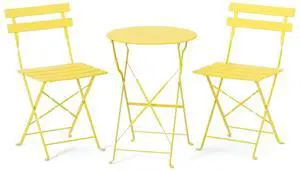 Outdoor Folding Bistro Table and Chairs Set of 2, 3-Piece Bistro Set with Premium Steel Frame for Patio, Balcony, Garden, Porch, Yard, Yellow Outdoor Folding Bistro Table and Chairs Set of 2, 3-Piece Bistro Set with Premium Steel Frame for Patio, Balcony, Garden, Porch, Yard, Yellow