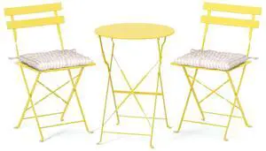 Outdoor Folding Bistro Table and Chairs Set of 2, 3-Piece Bistro Set with Premium Steel Frame and Comfortable Cushions for Patio, Balcony, Garden, Porch, Yard, Yellow Outdoor Folding Bistro Table and Chairs Set of 2, 3-Piece Bistro Set with Premium Steel Frame and Comfortable Cushions for Patio, Balcony, Garden, Porch, Yard, Yellow