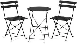 Outdoor Folding Bistro Table and Chairs Set of 2, 3-Piece Bistro Set with Premium Steel Frame for Patio, Balcony, Garden, Porch, Yard, Black Outdoor Folding Bistro Table and Chairs Set of 2, 3-Piece Bistro Set with Premium Steel Frame for Patio, Balcony, Garden, Porch, Yard, Black