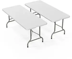 6-Foot Portable Plastic Folding Table,Rectangular HDPE Tabletop Foling Table for Indoor and Outdoor Use with Carrying Handle,White 2 Pack 6-Foot Portable Plastic Folding Table,Rectangular HDPE Tabletop Foling Table for Indoor and Outdoor Use with Carrying Handle,White 2 Pack