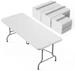 6-Foot Portable Plastic Folding Table,Rectangular HDPE Tabletop Foling Table for Indoor and Outdoor Use with Carrying Handle,White 50 Pack 6-Foot Portable Plastic Folding Table,Rectangular HDPE Tabletop Foling Table for Indoor and Outdoor Use with Carrying Handle,White 50 Pack