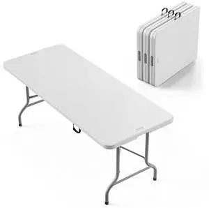 6-Foot Portable Plastic Folding Table,Rectangular HDPE Tabletop Foling Table for Indoor and Outdoor Use with Carrying Handle,White 4 Pack 6-Foot Portable Plastic Folding Table,Rectangular HDPE Tabletop Foling Table for Indoor and Outdoor Use with Carrying Handle,White 4 Pack