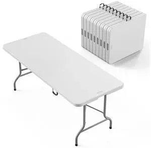 6-Foot Portable Plastic Folding Table,Rectangular HDPE Tabletop Foling Table for Indoor and Outdoor Use with Carrying Handle,White 10 Pack 6-Foot Portable Plastic Folding Table,Rectangular HDPE Tabletop Foling Table for Indoor and Outdoor Use with Carrying Handle,White 10 Pack