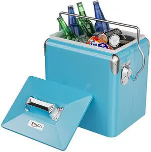 14qt Small Insulated Portable Cooler, Retro Vintage Classic Style Hard Metal Cooler for Barbeques, Camping, Fishing and Picnics 14qt Small Insulated Portable Cooler, Retro Vintage Classic Style Hard Metal Cooler for Barbeques, Camping, Fishing and Picnics