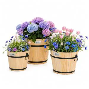 3 PCS Large Wooden Planter Barrel Set, 11.5"(Dia)- 18"(Dia), Real Wood Flower Pot with Drainage Holes, Different Sizes, Large Garden Container Box, Indoor & Outdoor (Honey) 3 PCS Large Wooden Planter Barrel Set, 11.5"(Dia)- 18"(Dia), Real Wood Flower Pot with Drainage Holes, Different Sizes, Large Garden Container Box, Indoor & Outdoor (Honey)