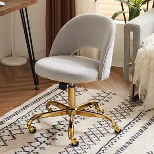 Stylish Vanity Chair with Back, Girl Desk Chair with Silent Wheels and Velvet, Grey Stylish Vanity Chair with Back, Girl Desk Chair with Silent Wheels and Velvet, Grey