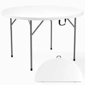 White 48" Round Bi-Folding Commercial Table, 4 Feet Portable Plastic Dining Card Table for Kitchen or Outdoor Party Wedding Event, 2-Pack White 48" Round Bi-Folding Commercial Table, 4 Feet Portable Plastic Dining Card Table for Kitchen or Outdoor Party Wedding Event, 2-Pack