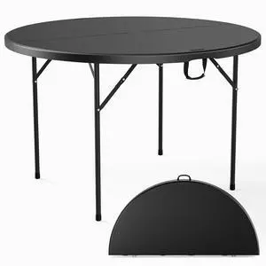 Black 48" Round Bi-Folding Commercial Table, 4 Feet Portable Plastic Dining Card Table for Kitchen or Outdoor Party Wedding Event, 2-Pack Black 48" Round Bi-Folding Commercial Table, 4 Feet Portable Plastic Dining Card Table for Kitchen or Outdoor Party Wedding Event, 2-Pack