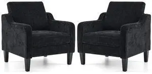 Living Room Chairs Set of 2, Black Accent Chair 5.5" Thick Seat Cushion Comfy Chair Soft Chenille Side Chair Upholstered Arm Chair for Bedroom, Play Room, Apartment, Office (Black) Living Room Chairs Set of 2, Black Accent Chair 5.5" Thick Seat Cushion Comfy Chair Soft Chenille Side Chair Upholstered Arm Chair for Bedroom, Play Room, Apartment, Office (Black)